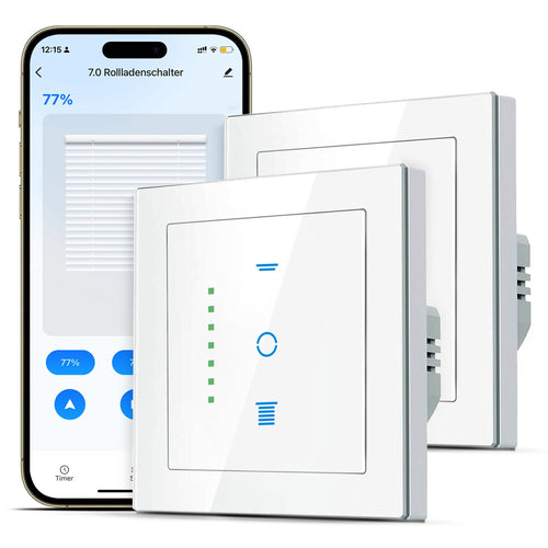 SMARTERCURRY Wlan Rolladenschalter 7 Gen Smart - Doppelpack Weiss. Rechteckiger Wandschalter zur Rollladensteuerung per WLAN.
