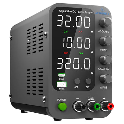 Jesverty SPS-3010V Labornetzteil. Rechteckiges, graues Gerät liefert regelbare DC-Spannung und Strom für elektronische Schaltungen.