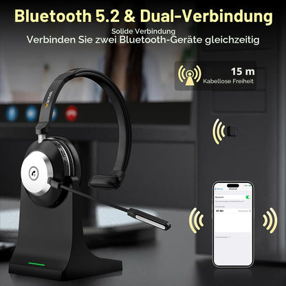 Wantek Bluetooth Headset mit Mikrofon, V5.2 und USB-Dongle