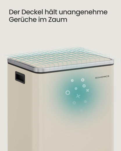 SONGMICS Mülleimer 50 L mit Softclose-Deckel und Pedal, cremefarben