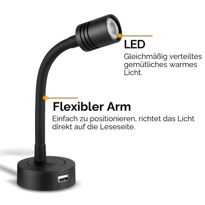 Obeaming LED Leselampe 12V-24V dimmbar, Wandlampe mit USB, 2 Stück