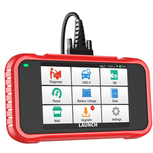 LAUNCH CRP129E V2.0 OBD2 Diagnosegerät Auto – 12 Reset Funktionen. Kompaktes, schwarzes Gerät mit Farbdisplay. Liest/löscht Fehlercodes.
