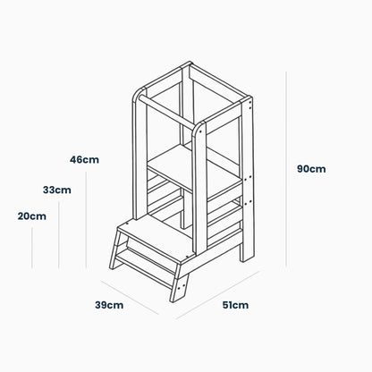 Meowbaby Lernturm höhenverstellbar – Montessori Holz, Schwarz-Natur