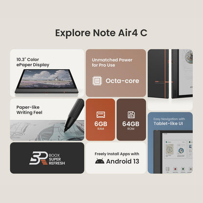 BOOX Note Air4 C ePaper Notepad – 10,3 Zoll Farbe 64 GB