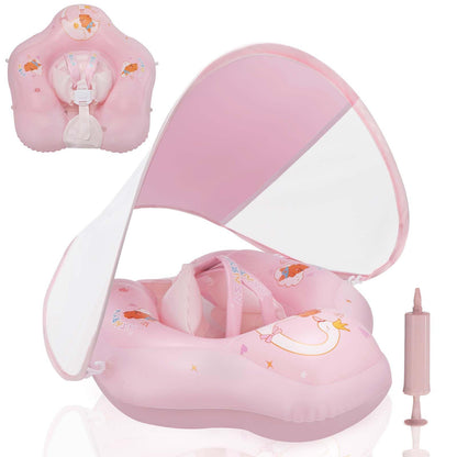 LOOWARTS Baby Schwimmring mit Sonnendach UPF 50+, 3–12 Monate, aufblasbarer Schwimmtrainer mit Sicherheitssitz aus PVC