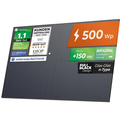 Solarway Solarpanel 500W Full Black bifazial Glas/Glas n-type