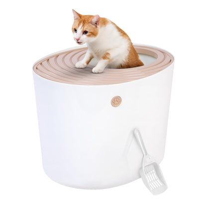 Iris Ohyama Katzenklo PUNT-530 mit Deckel und Schaufel, weiss/beige, geschlossene Katzentoilette aus Polypropylen