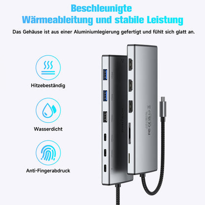 RSHTECH 12-in-1 USB C Docking Station - 2x HDMI, 100W PD