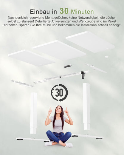 JUMMICO Steh-Sitz Schreibtisch Elektrisch - 160x70cm Weiss USB