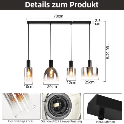 CBJKTX Pendelleuchte 4 Flammig Hängelampe - Vintage Glas