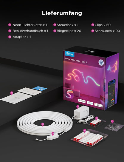 Govee Neon Rope Light 2 RGBIC Neon LED Streifen - 10m Weiss