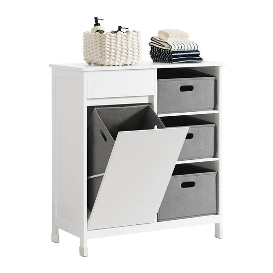 SoBuy Wäscheschrank BZR77-W, weißer Badschrank mit 3 Körben und einer Schublade zur Wäscheaufbewahrung.