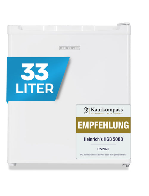 Heinrich's Mini Gefrierschrank 33 L HGB 5088 W, leise 40 dB – kompakter Mini Freezer für Büro und Camping