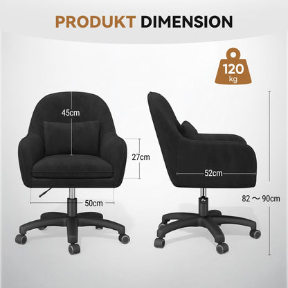 Aivermeil Bürostuhl Samt Ergonomisch mit Kopfkissen - Schwarz