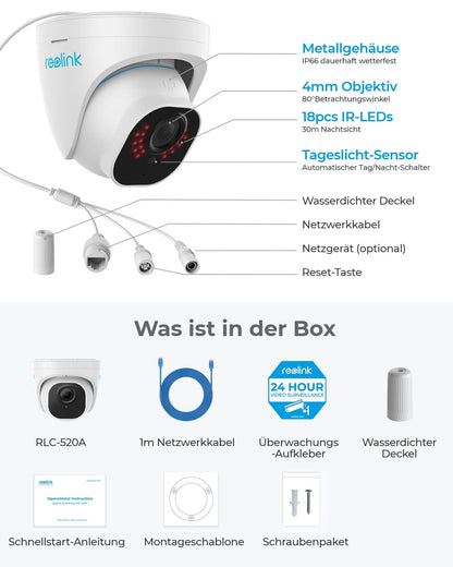 Reolink RLC-520A 5MP PoE IP Kamera Outdoor mit Smart Erkennung