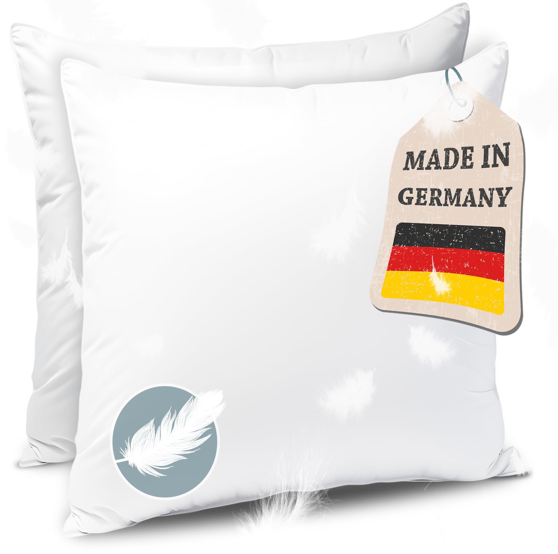 Federkissen Made in Germany Kopfkissen - 80x80 cm 2er Set. Zwei weiße quadratische Kissen. Stützen Kopf und Nacken beim Schlafen.