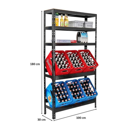 PROREGAL Getränkekistenregal Bodensee - 6 Kisten 3 Ablagen Schwarz