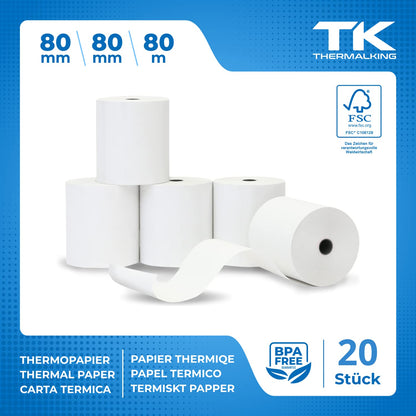 THERMALKING Thermorollen 80x80x12 mm für Bondrucker, 20 Stück
