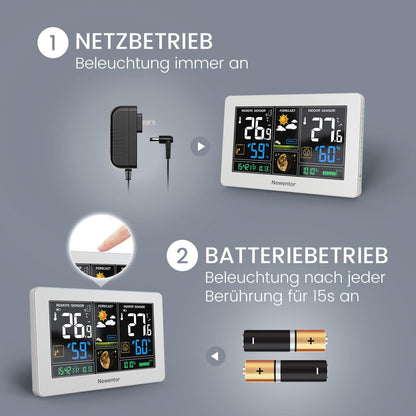 Newentor Funkwetterstation Q3 mit Aussensensor, DCF Funkuhr, Weiss