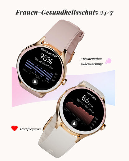 TOOBUR Smartwatch Damen DR06, 40 mm, Telefonfunktion, IP68, Beige