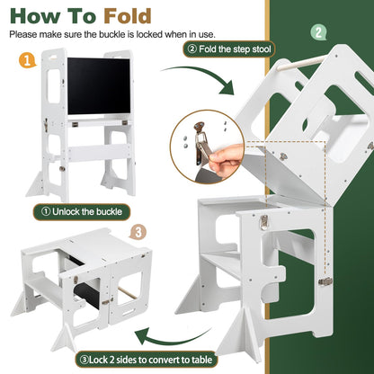 Labebe Montessori Lernturm Faltbar Multifunktion 3in1 - Weiss
