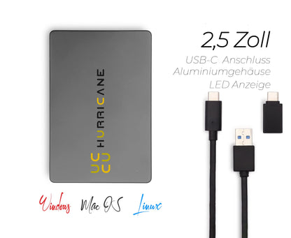 HURRICANE MD25C3 Externe Festplatte 1TB USB-C - Grau