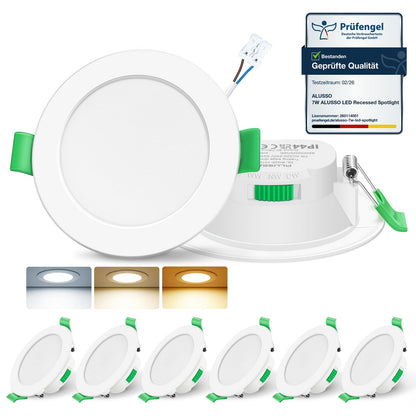 ALUSSO LED Einbaustrahler 230V 7W dimmbar IP44, rund weiss, 6er Set mit flacher Bauform