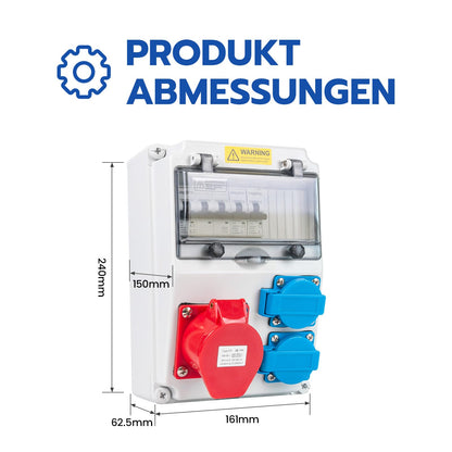 WSPIHO Baustromverteiler Wand IP44 – 2x16A 1P, 1x32A 3P LS