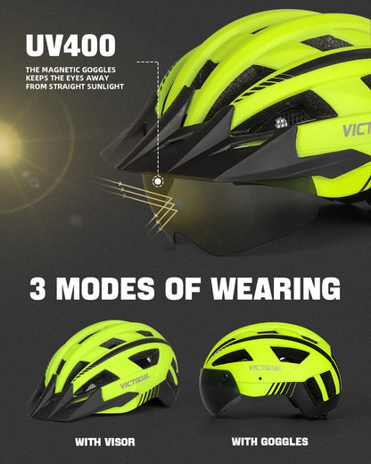 VICTGOAL VG112 MTB Fahrradhelm mit Magnetvisier und LED, XL, Gelb