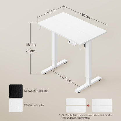 WOLTU Schreibtisch höhenverstellbar elektrisch, 80 x 48 cm, Weiss