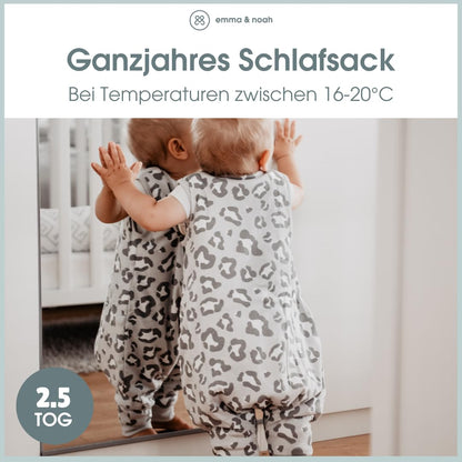 emma & noah Baby Schlafsack mit Füssen 2.5 TOG - Leo Grau 90 cm