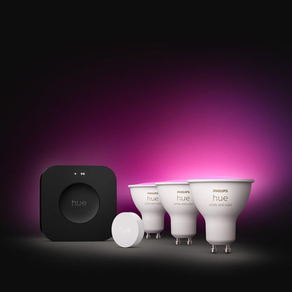 Philips Hue Starter Kit Bridge Pro + 3 GU10 LED Spots + Smart Button