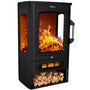 Tronitechnik® Panorama Elektrokamin - LED Flammen 1/2kW. Schwarzer, rechteckiger Elektrokamin erzeugt LED-Flammen und Wärmeabgabe 1kW/2kW.