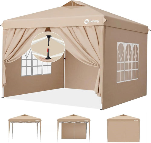 Sekey Pop Up Pavillon 3x3 m, wasserdicht, mit Seitenwänden, beige, faltbar mit Dachbelüftung