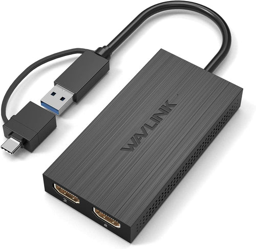 WAVLINK USB-C / USB 3.0 HDMI Dual Monitor Grafikadapter: Rechteckig, schwarz. Erweitert die Grafikausgabe via USB-C/USB 3.0 auf zwei HDMI-Displays.