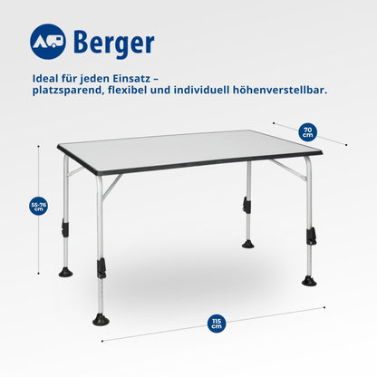 BERGER Ivalo 2 Alu Klapp-Campingtisch höhenverstellbar 115x70cm Grau