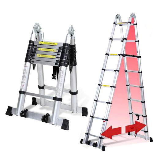 Joparri Teleskopleiter Aluminium 5 m, klappbar, 150 kg belastbar – ausziehbare Aluleiter mit 16 Stufen