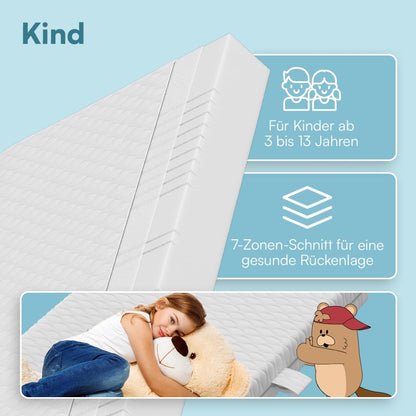 Bellabino Twist Kindermatratze 90x200 cm – 7-Zonen Kaltschaum H1/H2
