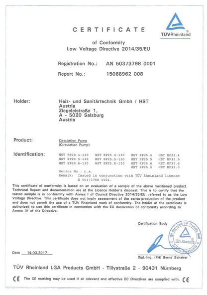 HST EP 25-60/180 mm Hocheffiziente Heizungsumwälzpumpe