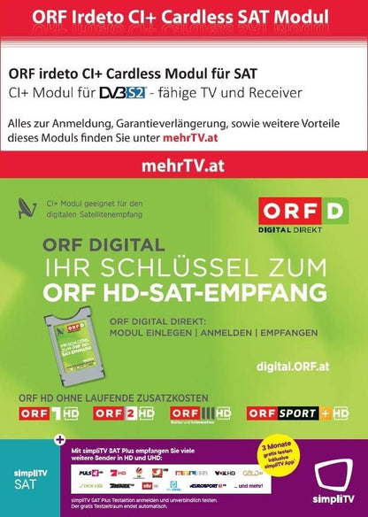 ORF DIGITAL DIREKT Irdeto CI+ Modul dual Entschlüsselung kartenlos