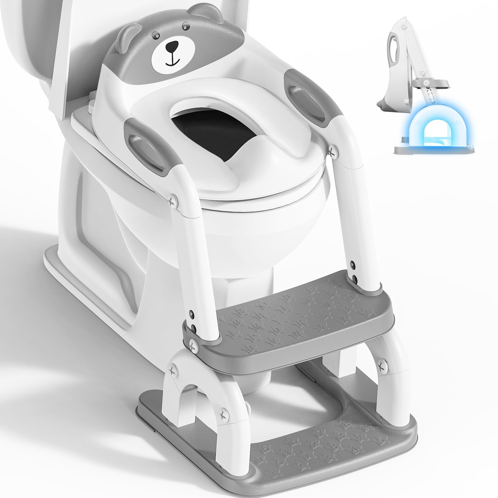 KYYOKE Toilettensitz mit Treppe für Kinder, 2-in-1 Toilettentrainer, höhenverstellbarer WC-Aufsatz mit Tritthocker
