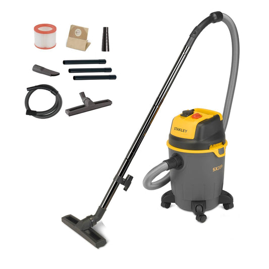 Stanley Nass- & Trockensauger SXVC20PTE – 1200W, 20L. Gelber Sauger. Saugt Nass- & Trockenschmutz für Werkstatt/Haushalt.