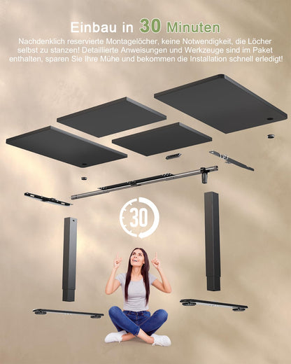JUMMICO Schreibtisch höhenverstellbar elektrisch 180 x 80 cm schwarz
