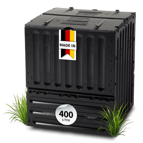 Garantia ECO-King Komposter 400 L aus Recyclingkunststoff, schwarz, mit zwei Einfüllklappen und Deckel
