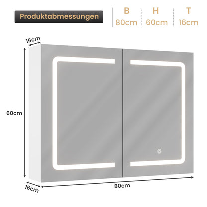 DICTAC Spiegelschrank mit LED-Beleuchtung und Steckdose, 80 cm, weiss