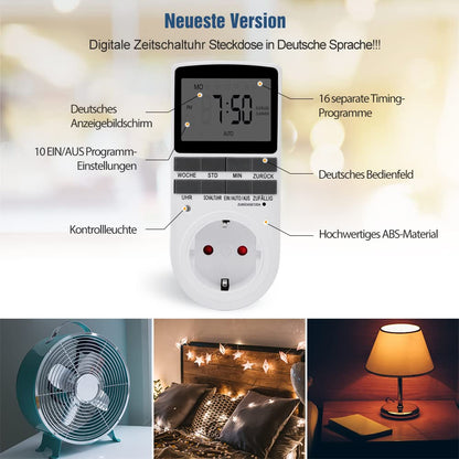 Digitale Zeitschaltuhr Steckdose – Deutsche Ausführung, 3er Set Weiss