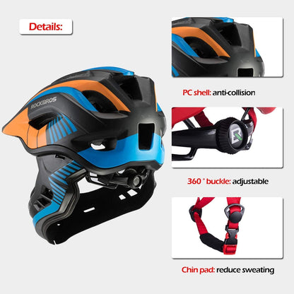ROCKBROS Kinderhelm Fullface, abnehmbarer Kinnschutz, blau, S 48-52 cm