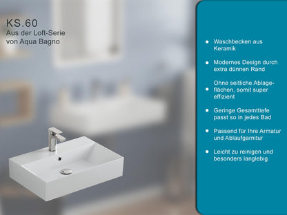 Aqua Bagno Eckiges Design Handwaschbecken Keramik 60x42 cm
