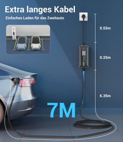 VoltBox Typ 2 Ladekabel Schuko 3,7 kW, 7 m, EV-Ladegerät mit LCD