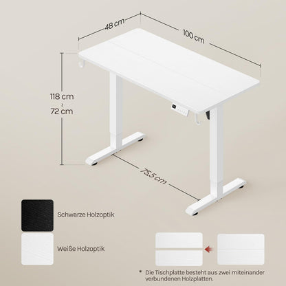 WOLTU Schreibtisch höhenverstellbar elektrisch, 100 x 48 cm, weiss